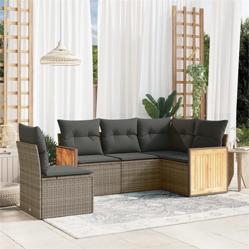 Afuera Living Contemporary 5 Piece Poly Rattan Sofa Set in Gray