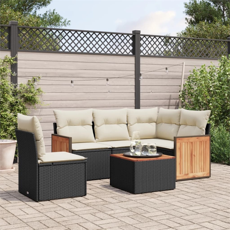 Afuera Living Contemporary 6 Piece Poly Rattan Sofa Set in Black