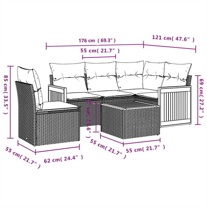 Afuera Living Contemporary 6 Piece Poly Rattan Sofa Set in Black