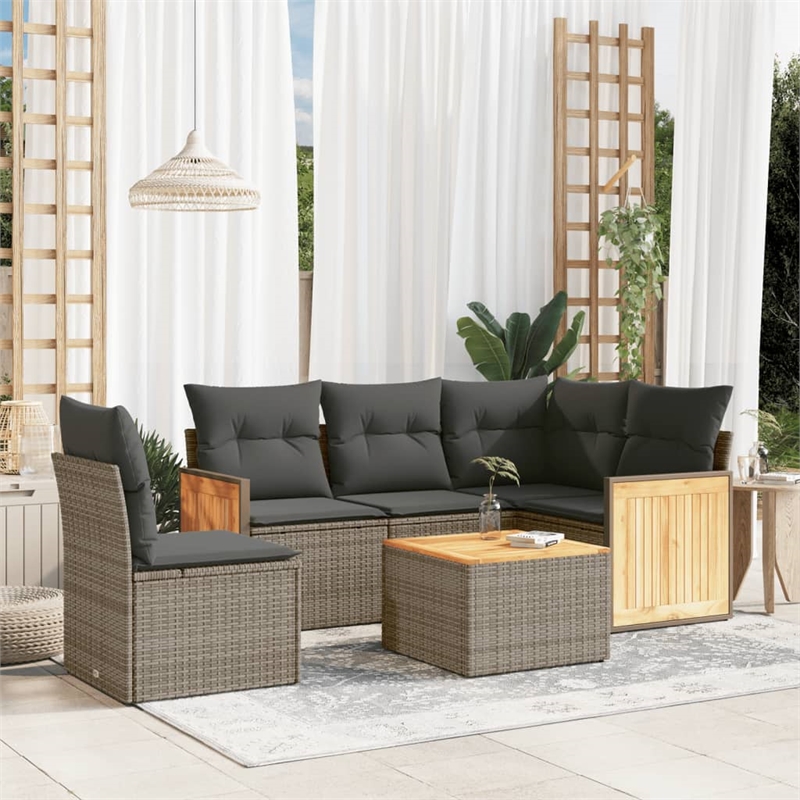 Afuera Living Contemporary 6 Piece Poly Rattan Sofa Set in Dark Gray