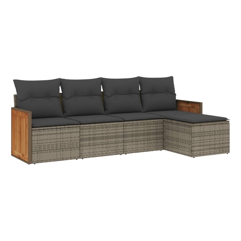 Afuera Living Contemporary 5 Piece Poly Rattan Sofa Set in Gray