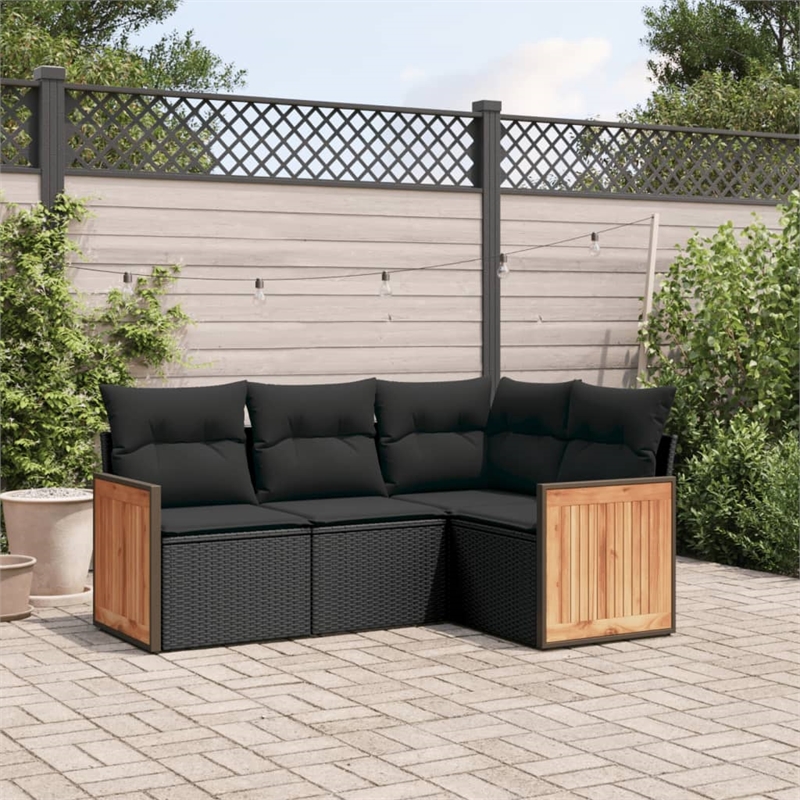 Afuera Living Contemporary 4 Piece Poly Rattan Sofa Set in Black