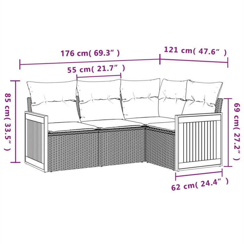 Afuera Living Contemporary 4 Piece Poly Rattan Sofa Set in Black