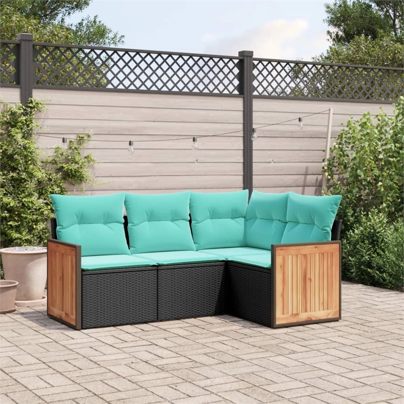 Afuera Living 4 Piece Poly Rattan Patio Sofa Set in Black/Blue