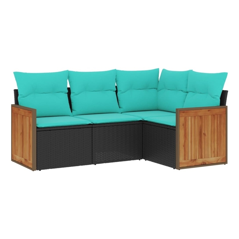 Afuera Living 4 Piece Poly Rattan Patio Sofa Set in Black/Blue