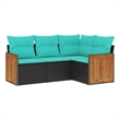 Afuera Living 4 Piece Poly Rattan Patio Sofa Set in Black/Blue