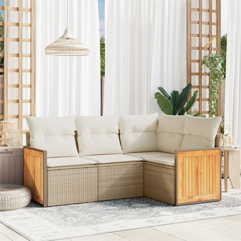 Afuera Living Contemporary Synthetic Poly Rattan  Sofa Set in Beige