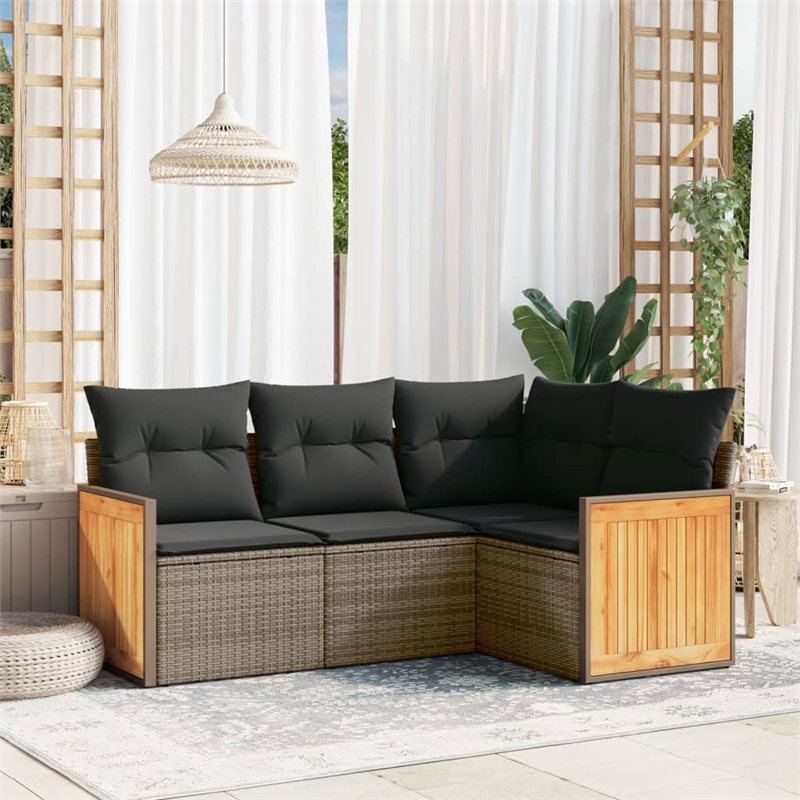 Afuera Living Contemporary Synthetic Poly Rattan 4 Piece  Sofa Set in Gray