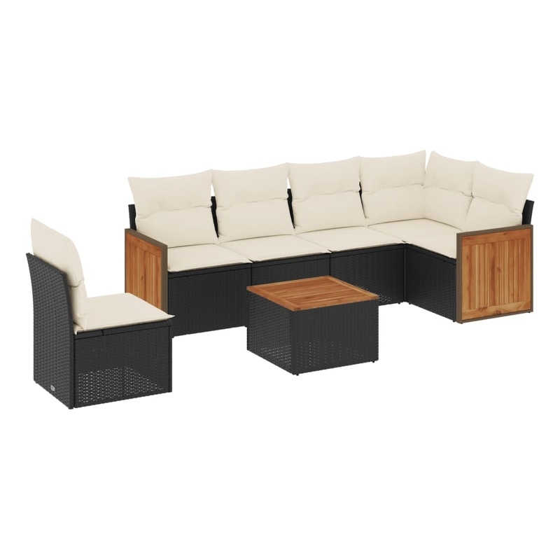 Afuera Living 7 Piece Poly Rattan Large Sofa Set in Black/Cream