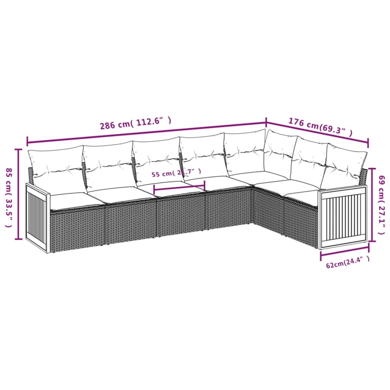 Afuera Living Contemporary 7 Piece Poly Rattan Sofa Set in Gray