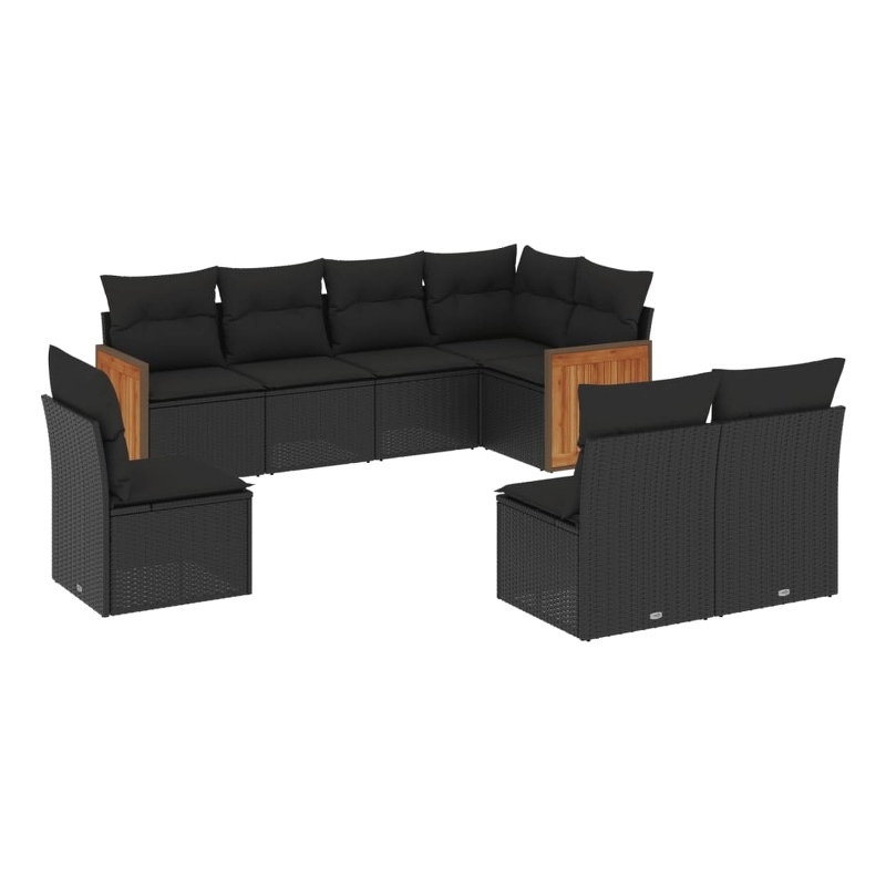 Afuera Living Contemporary 8 Piece Poly Rattan Large Sofa Set in Black