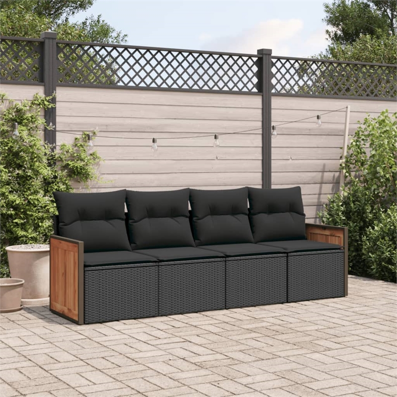 Afuera Living Contemporary Synthetic Poly Rattan Sofa Set in Black