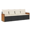Afuera Living Contemporary 4 Piece Poly Rattan Sofa Set in Black/Cream