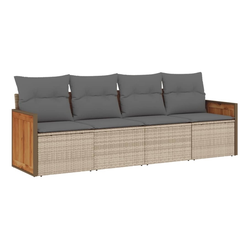 Afuera Living 4 Piece Poly Rattan Large Sofa Set in Gray/Beige
