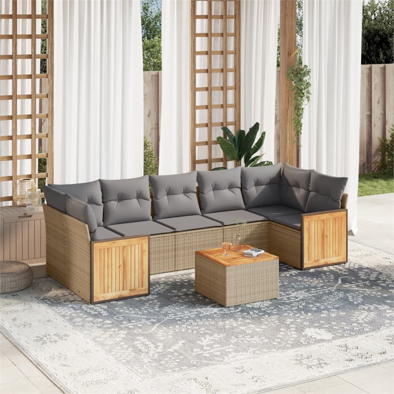 Afuera Living Contemporary Synthetic Poly Rattan 8 Piece  Sofa Set in Beige