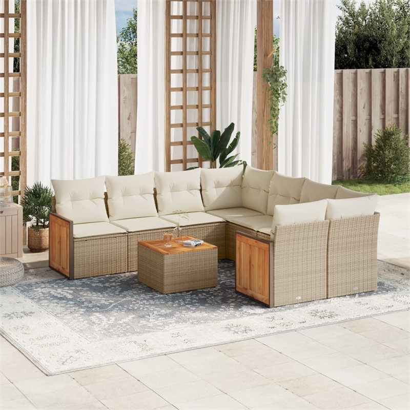 Afuera Living Contemporary Synthetic Poly Rattan 9 Piece Sofa Set in Beige