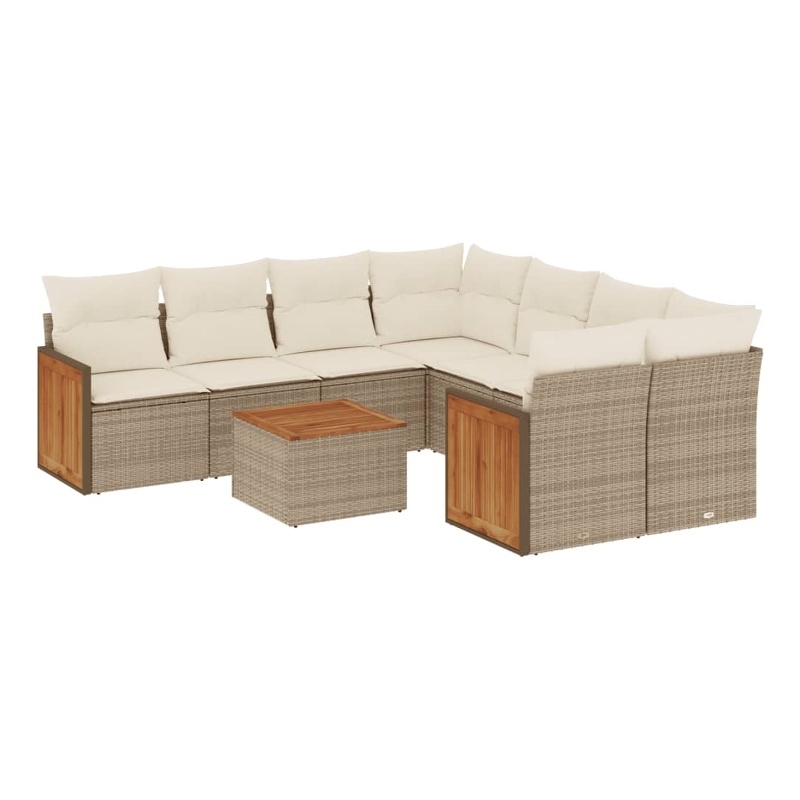 Afuera Living Contemporary Synthetic Poly Rattan 9 Piece Sofa Set in Beige