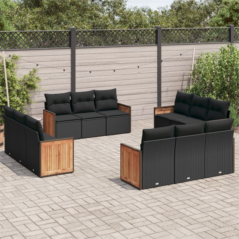 Afuera Living Contemporary 12 Piece Poly Rattan Sofa Set in Black