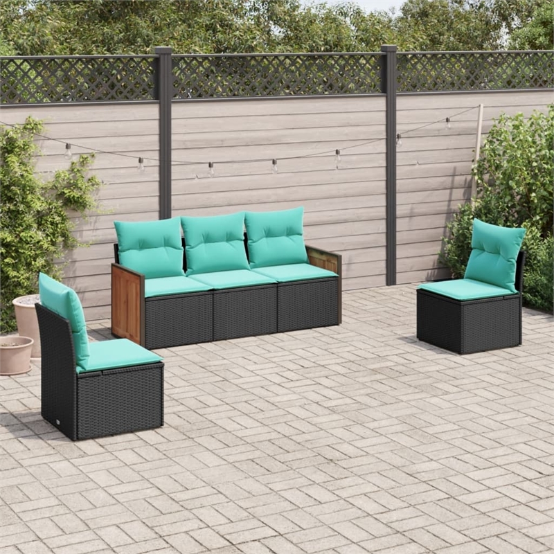 Afuera Living 5 Piece Poly Rattan Patio Sofa Set in Black/Blue