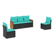 Afuera Living 5 Piece Poly Rattan Patio Sofa Set in Black/Blue