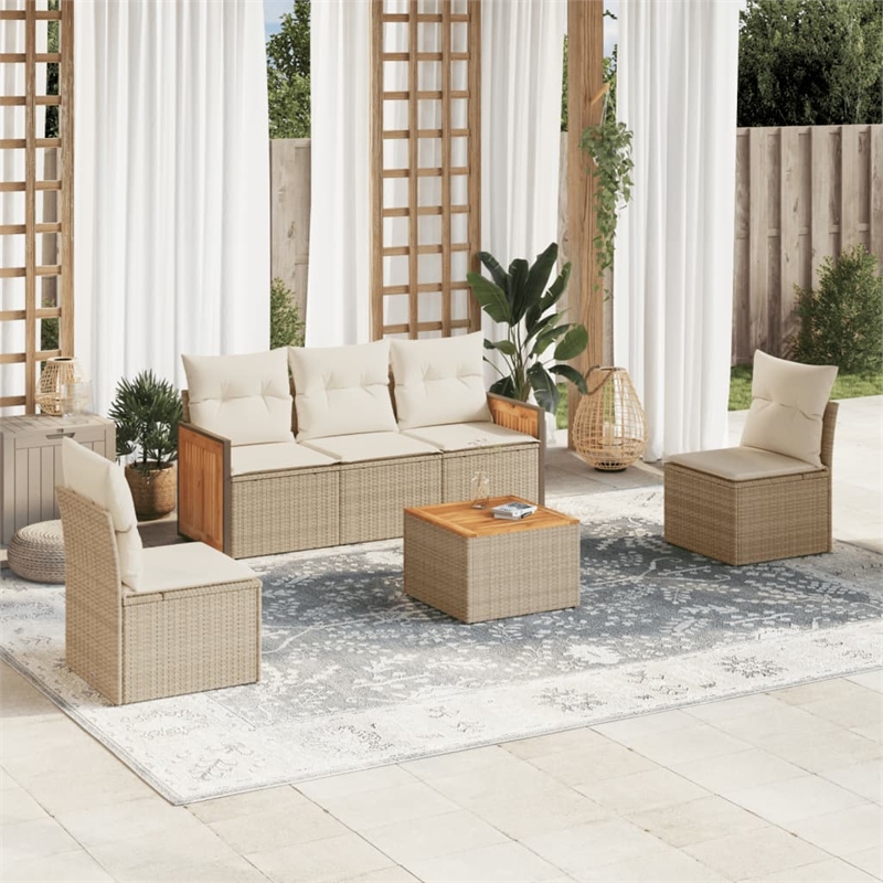Afuera Living Contemporary 6 Piece Poly Rattan Small Sofa Set in Beige