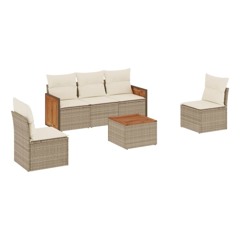 Afuera Living Contemporary 6 Piece Poly Rattan Small Sofa Set in Beige