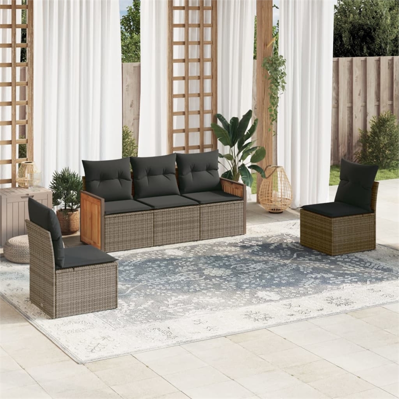 Afuera Living Contemporary 5 Piece Poly Rattan Sofa Set in Gray