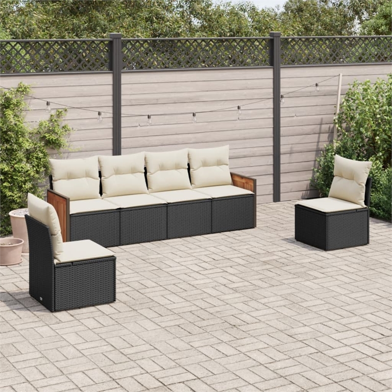 Afuera Living Contemporary 6 Piece Poly Rattan Small Sofa Set in Black