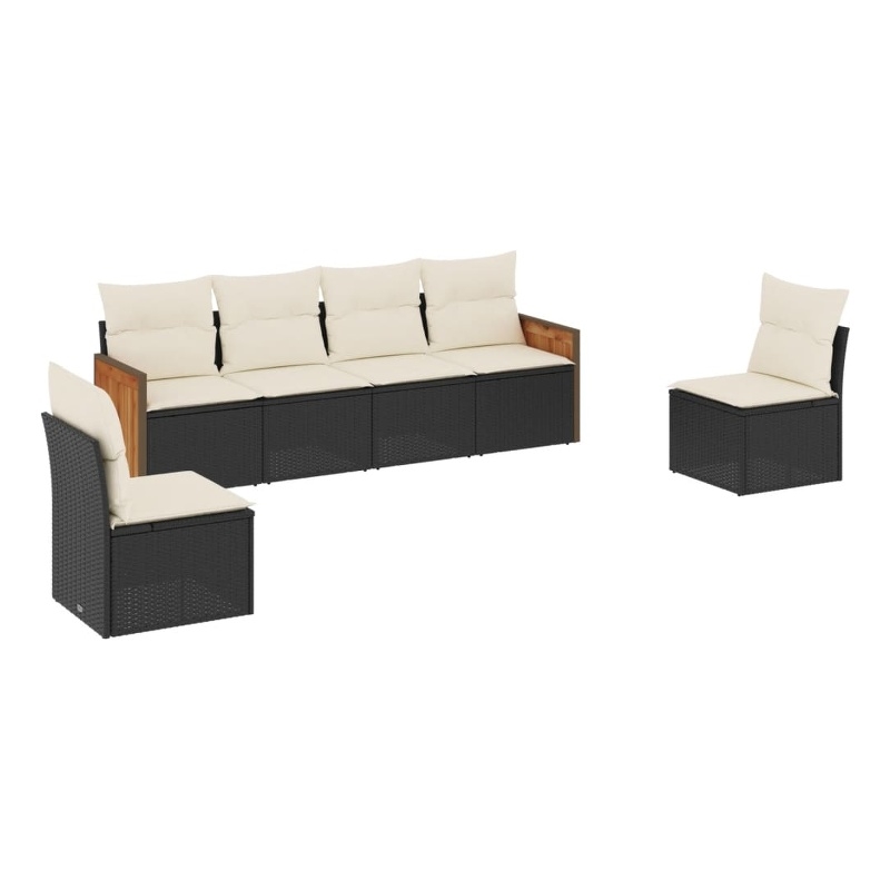 Afuera Living Contemporary 6 Piece Poly Rattan Small Sofa Set in Black
