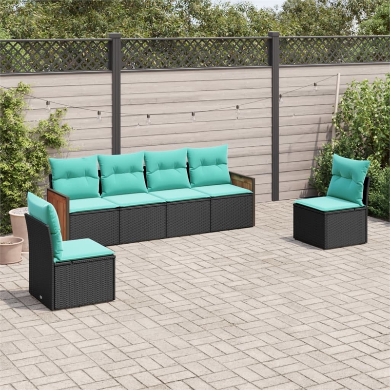 Afuera Living 6 Piece Poly Rattan Patio Sofa Set in Black/Blue