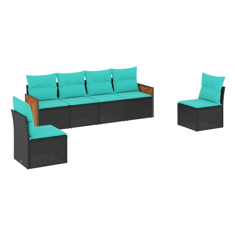 Afuera Living 6 Piece Poly Rattan Patio Sofa Set in Black/Blue