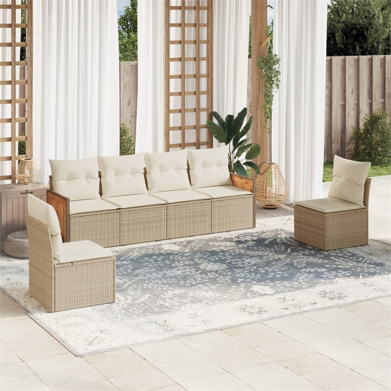 Afuera Living 6 Piece Poly Rattan Large Sofa Set in Cream/Beige