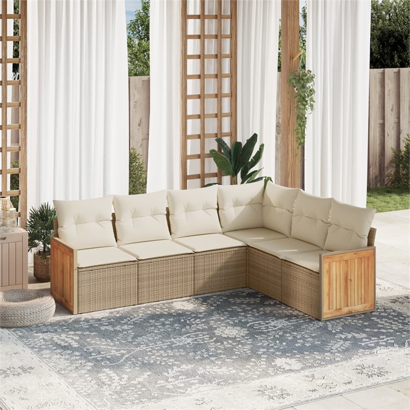 Afuera Living Contemporary 6 Piece Poly Rattan Large Sofa Set in Beige