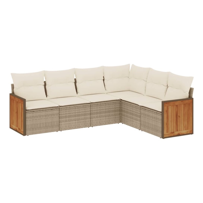 Afuera Living Contemporary 6 Piece Poly Rattan Large Sofa Set in Beige