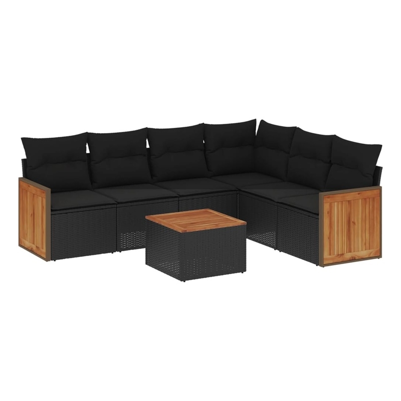 Afuera Living Contemporary Synthetic Poly Rattan 7 Piece  Sofa Set in Black