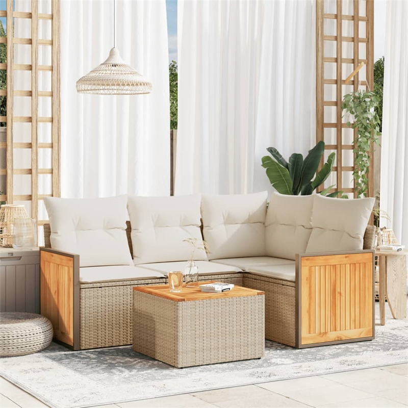 Afuera Living Contemporary Synthetic Poly Rattan 5 Piece  Sofa Set in Beige
