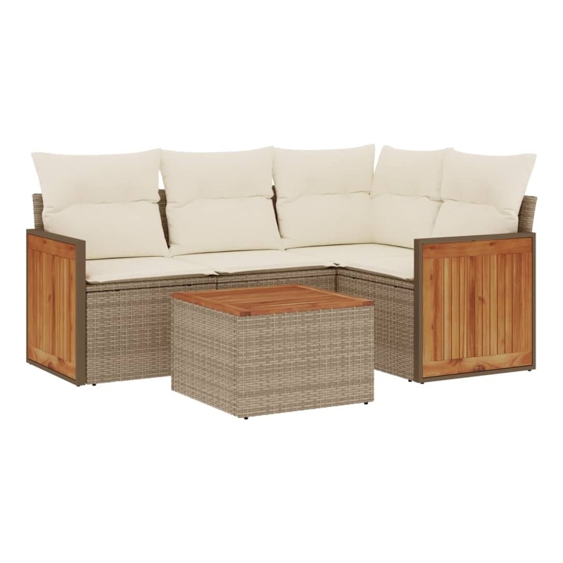 Afuera Living Contemporary Synthetic Poly Rattan 5 Piece  Sofa Set in Beige