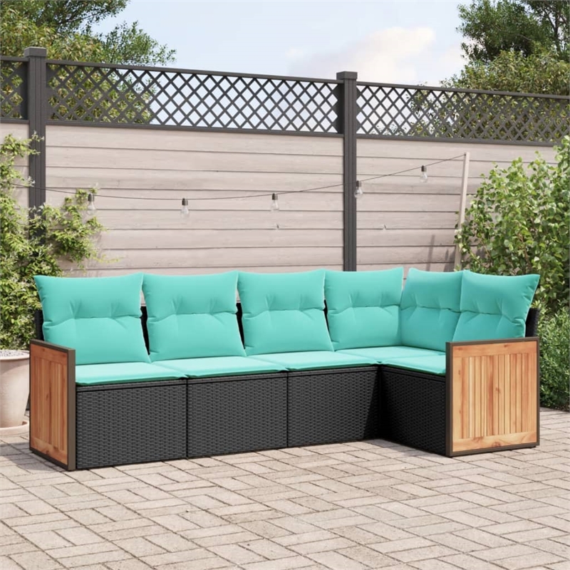 Afuera Living Contemporary 5 Piece Poly Rattan Patio Sofa Set in Black