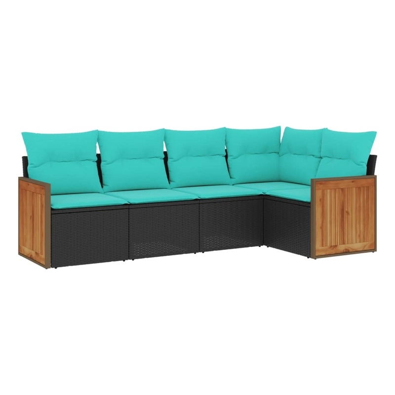 Afuera Living Contemporary 5 Piece Poly Rattan Patio Sofa Set in Black