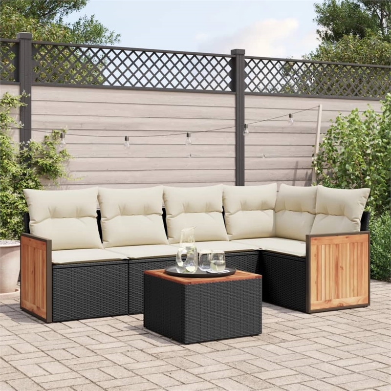 Afuera Living Contemporary 6 Piece Poly Rattan Large Sofa Set in Black