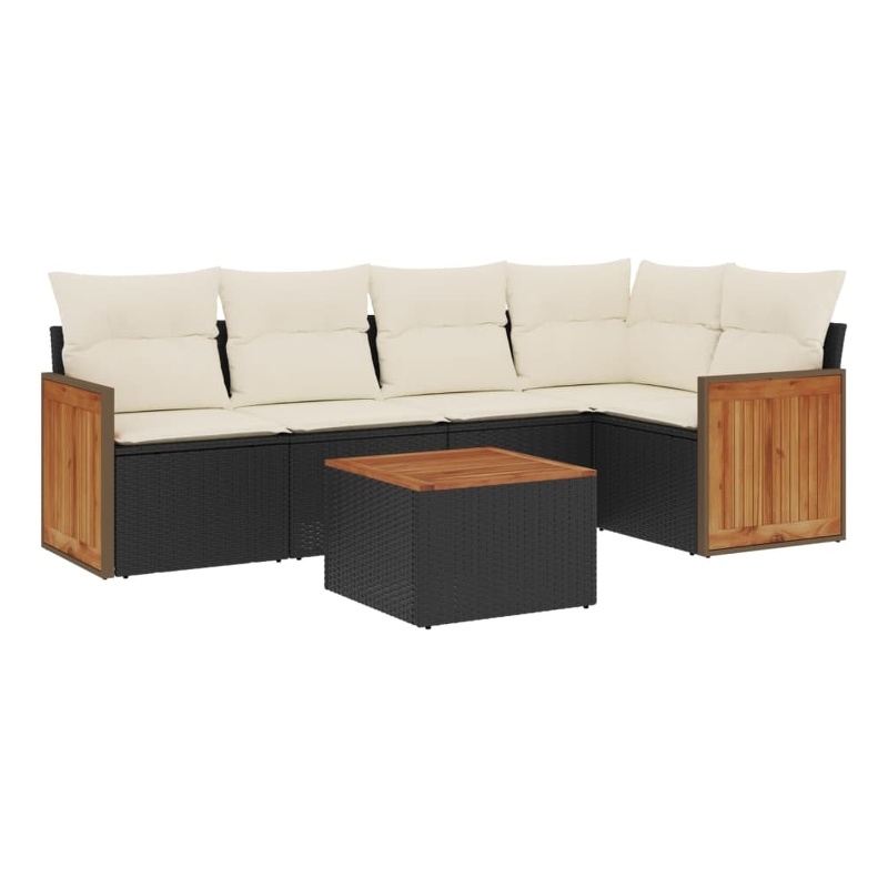 Afuera Living Contemporary 6 Piece Poly Rattan Large Sofa Set in Black