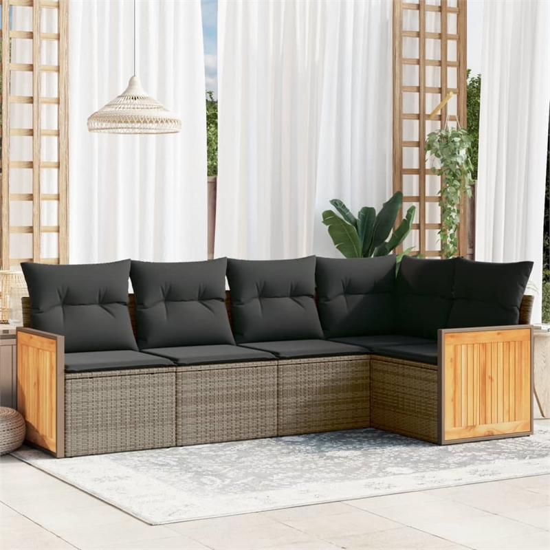 Afuera Living Contemporary 5 Piece Poly Rattan Sofa Set in Gray