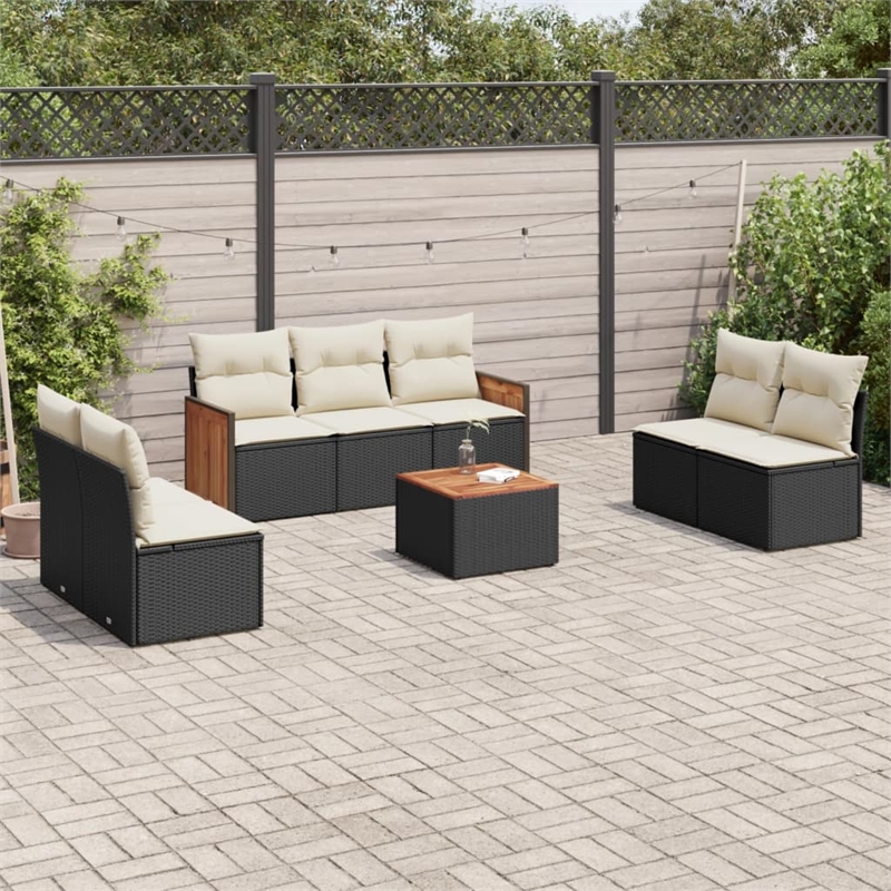 Afuera Living Contemporary 8 Piece Poly Rattan Large Sofa Set in Black
