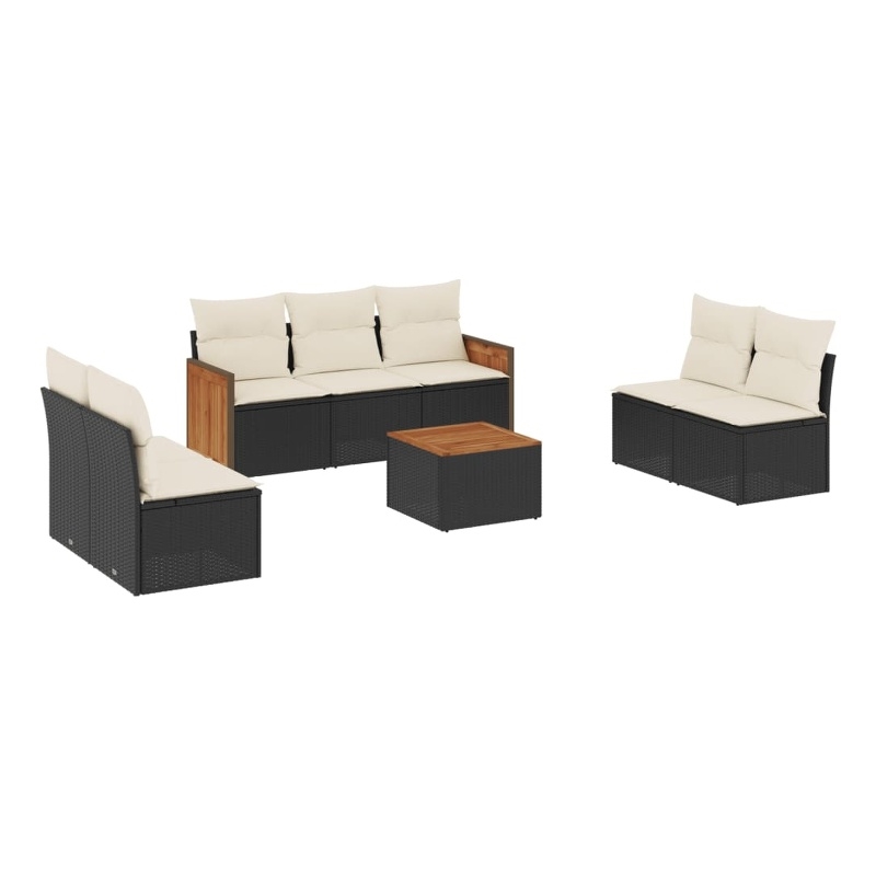 Afuera Living Contemporary 8 Piece Poly Rattan Large Sofa Set in Black