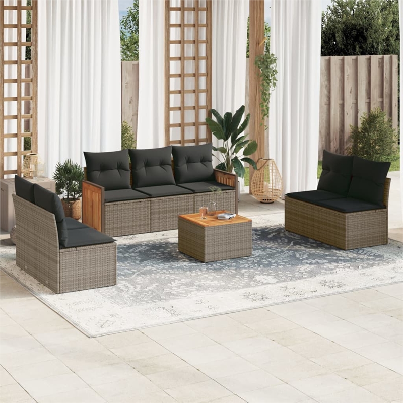 Afuera Living Contemporary 8 Piece Poly Rattan Sofa Set in Gray