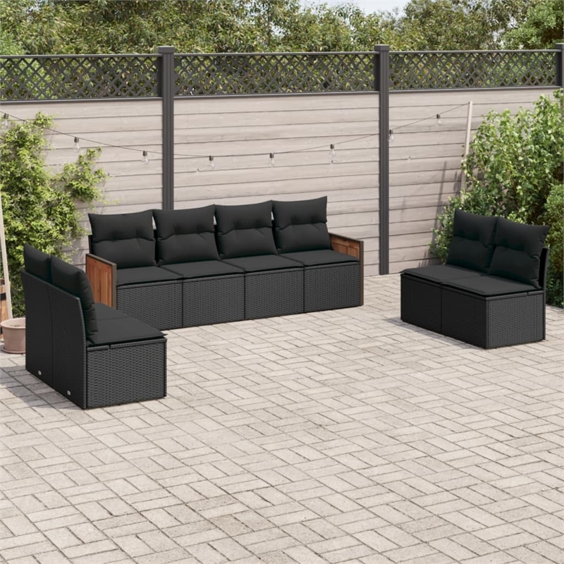 Afuera Living Contemporary 8 Piece Poly Rattan Sofa Set in Black