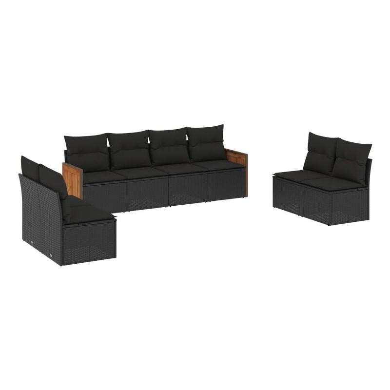 Afuera Living Contemporary 8 Piece Poly Rattan Sofa Set in Black