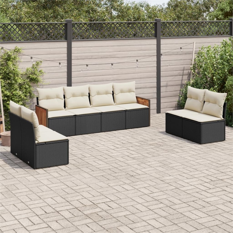 Afuera Living Contemporary 8 Piece Poly Rattan Large Sofa Set in Black