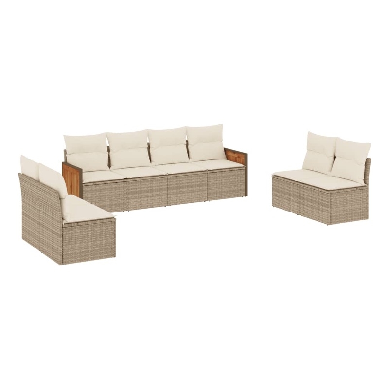 Afuera Living Contemporary 8 Piece Poly Rattan Large Sofa Set in Beige