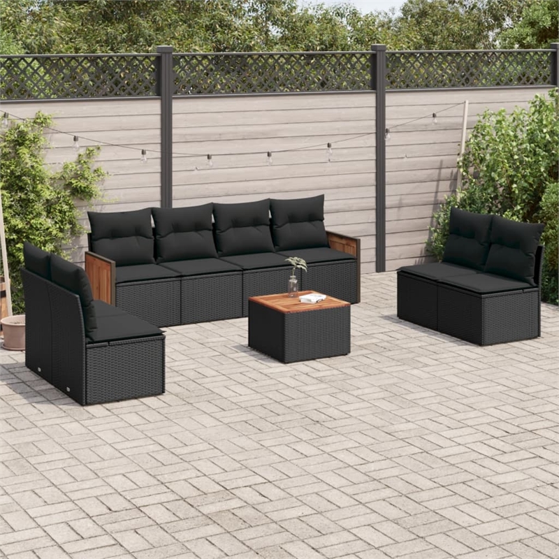 Afuera Living Contemporary 9 Piece Poly Rattan Sofa Set in Black